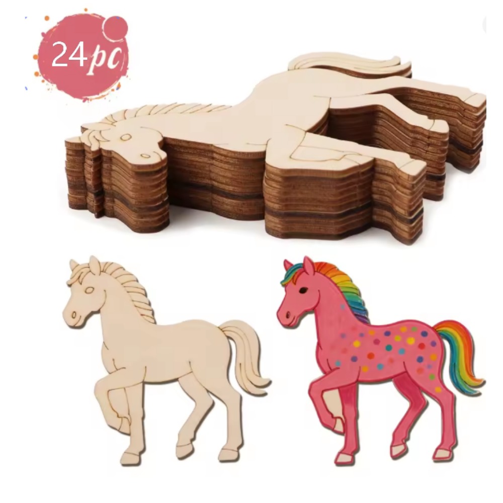 Art Craft Horse - 24 szt. Niedokończone drewniane wycinanki koni,