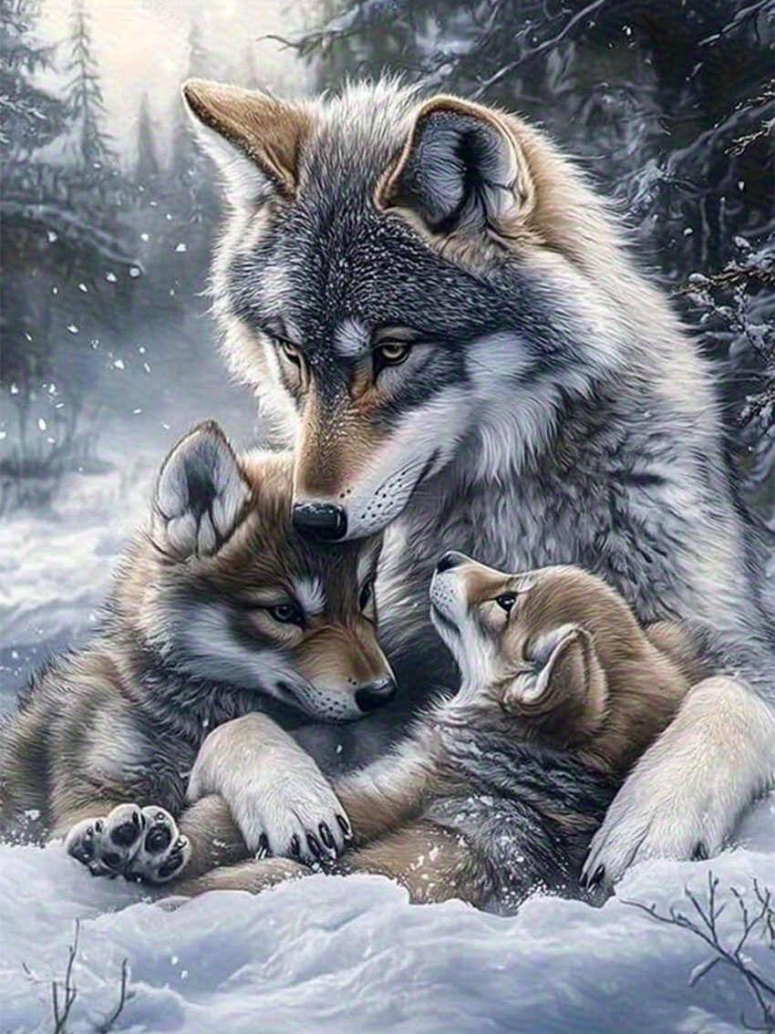 Art Craft Kits For Adults - Zestaw do malowania diamentami Wolf Family,
